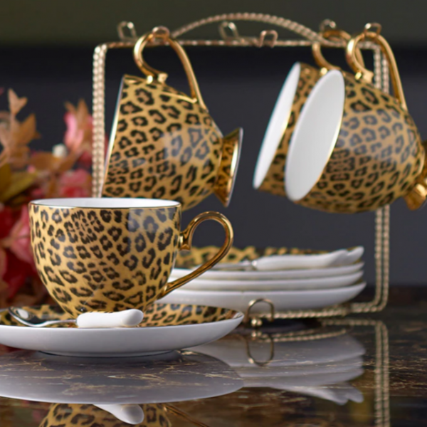 Leopard Print Bone Coffee Set Luxury Porcelain Tea Set Pot Cup Ceramic Mug Sugar Bowl Creamer Teapot Drinkware Coffeeware