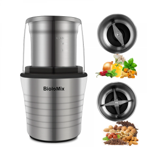 2-in-1 Wet and Dry Double Cups 300W Electric Spices and Coffee Bean Grinder Stainless Steel Body and Miller Blades