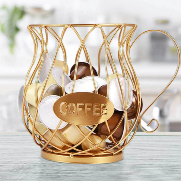 Large Capacity Multifunction Hollow Coffee Capsule Basket Anti-Rust Creative Iron Wire Electroplating Gold Spray Storage Cup